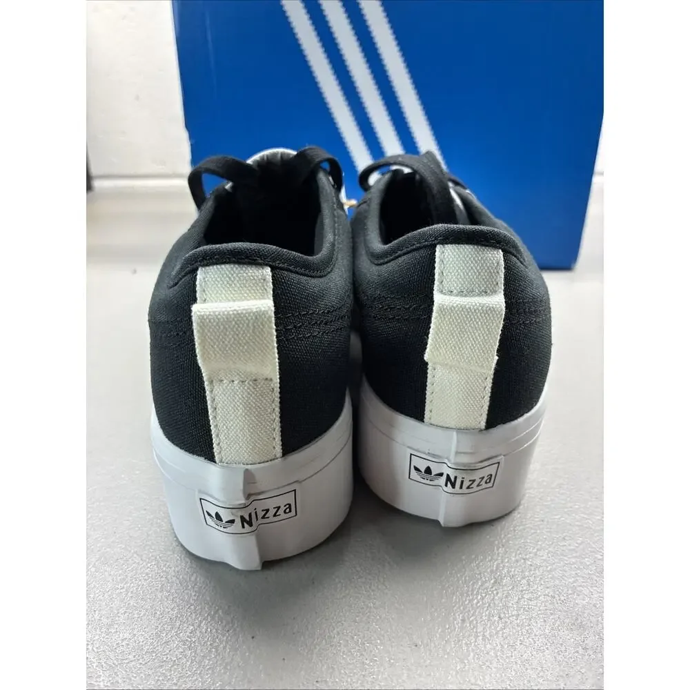 New adidas Nizza Platform W Canvas Women SZ 6.5 Low Sneakers Black/White FV5321